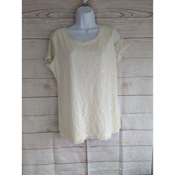 Van Heusen Womens White Top- Floral Lace Front L NWT - Picture 1 of 6